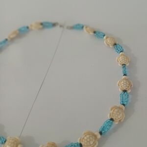 Blue and Cream Turtle Beaded Necklace